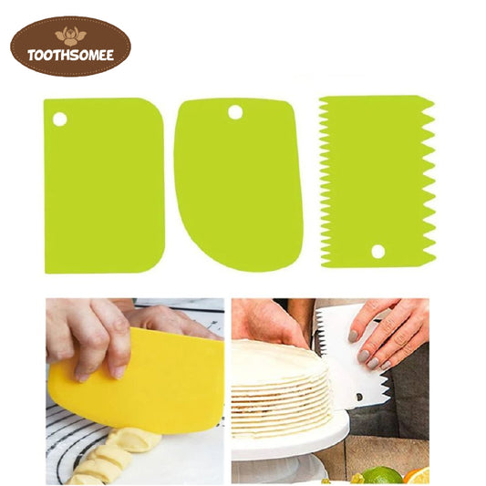 3 Pcs Flexible Plastic Dough Scraper Set