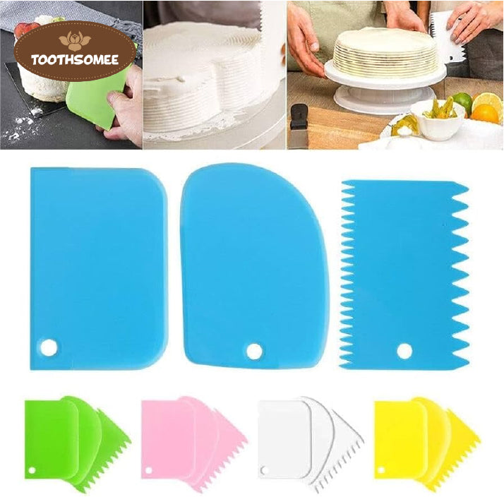 3 Pcs Flexible Plastic Dough Scraper Set