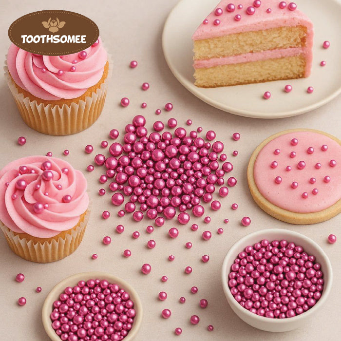 Pink edible pearls for cake decoration – Toothsomee baking sprinkles