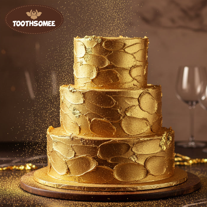 Golden edible metallic dust applied on cake – Toothsomee gold dust