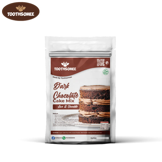 Toothsomee Dark Chocolate Cake Premix pouch with chocolate layer cake image