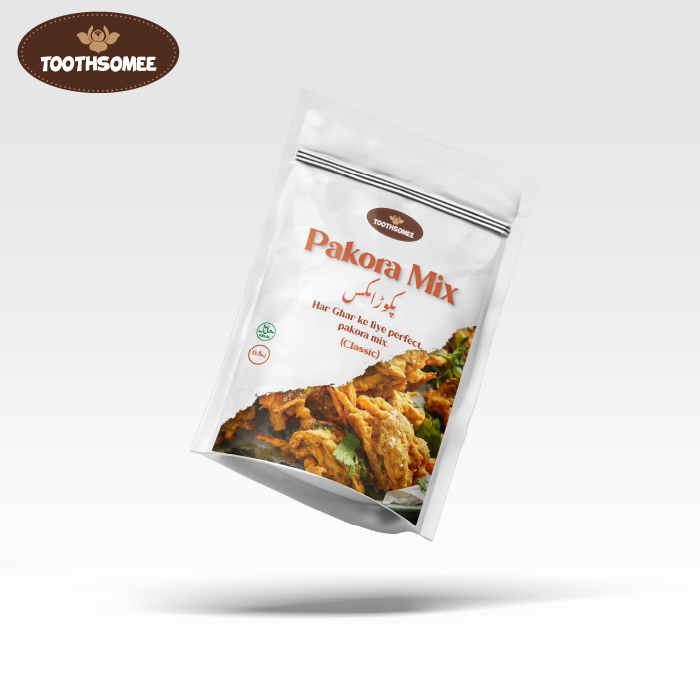 Toothsomee Pakora Mix Classic 500g packaging with crispy golden pakoras