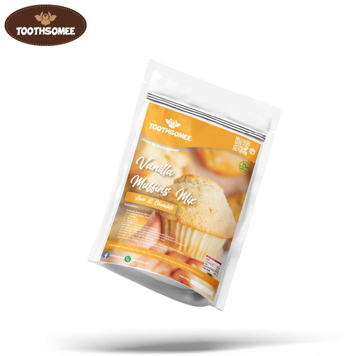 Toothsomee Vanilla Muffins Mix packaging – premium baking premix for soft and fluffy vanilla muffins