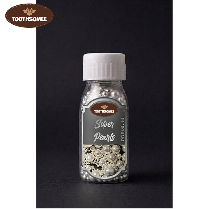 Silver edible pearls for cake and cupcake decoration – Toothsomee baking sprinkles