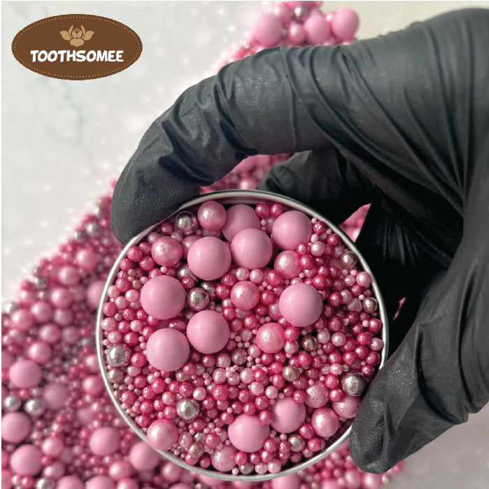 Pink edible pearls for cake decoration – Toothsomee baking sprinkles