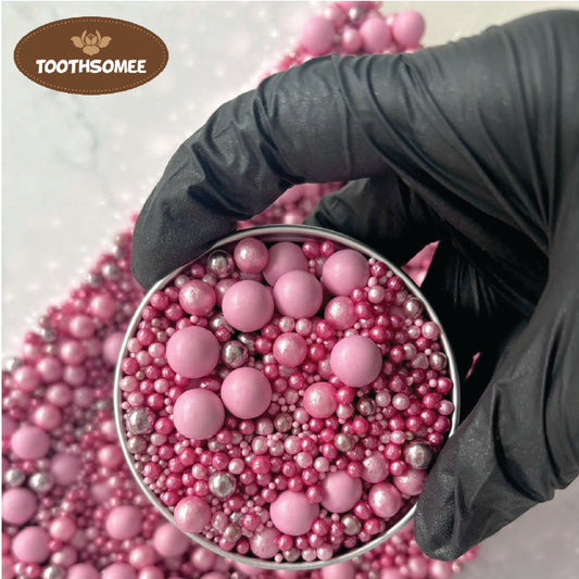 Pink edible pearls for cake decoration – Toothsomee baking sprinkles