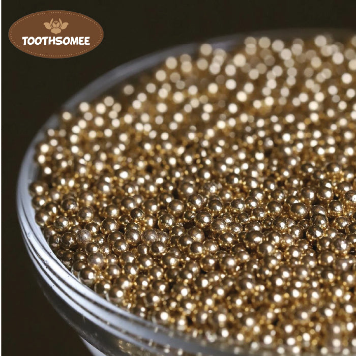 Golden edible pearls for cake and cupcake decoration – Toothsomee baking sprinkles