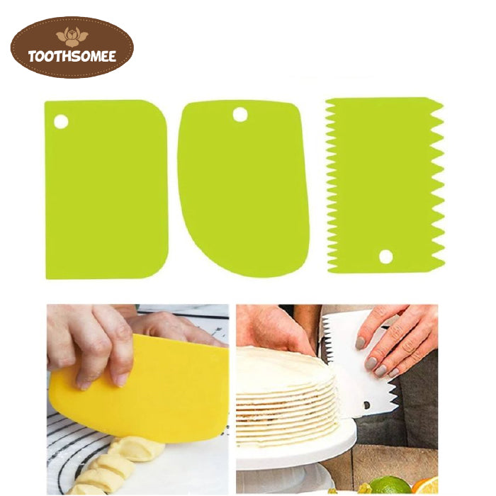 3 Pcs Flexible Plastic Dough Scraper Set
