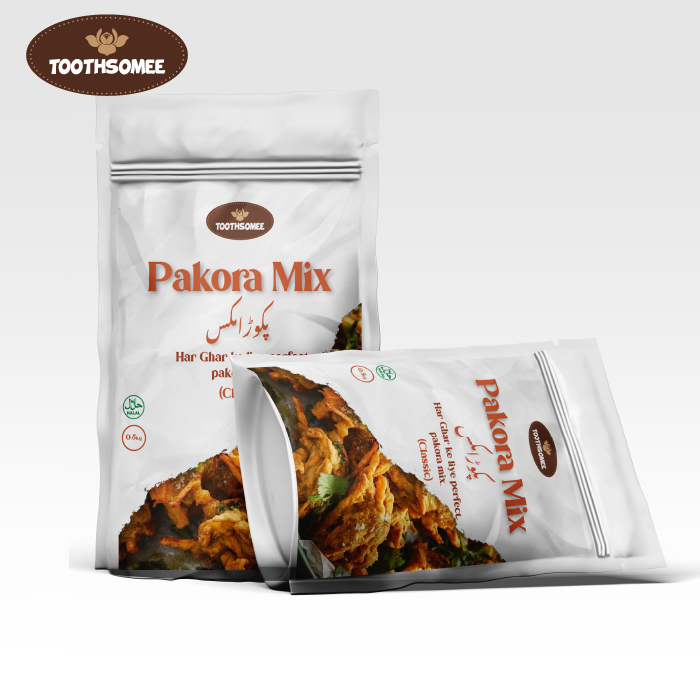 Toothsomee Pakora Mix Classic 500g packaging with crispy golden pakoras