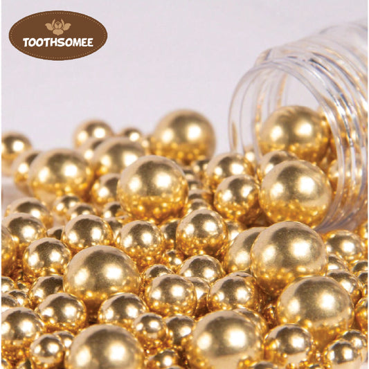 Golden edible pearls for cake and cupcake decoration – Toothsomee baking sprinkles