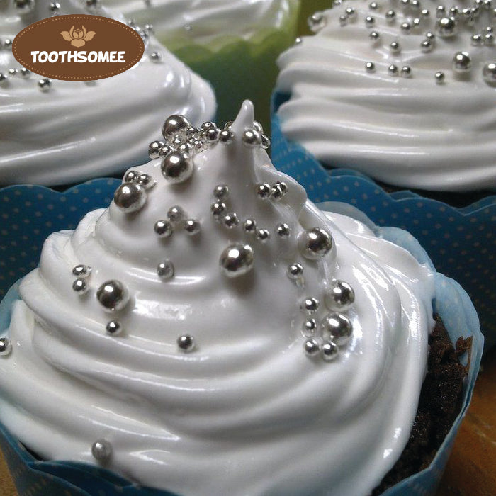 Silver edible pearls for cake and cupcake decoration – Toothsomee baking sprinkles