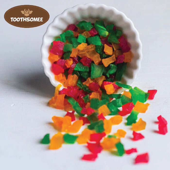 Colorful tutti frutti fruit bits for cake and dessert topping – Toothsomee