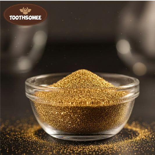 Golden edible metallic dust applied on cake – Toothsomee gold dust