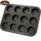 12-cup non-stick muffin and cupcake baking tray by Toothsomee, black metal baking pan