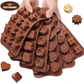 Non-stick silicone molds filled with melted chocolate ready to set