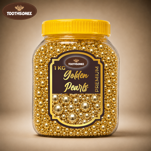 Toothsomee golden pearls 1kg jar for cake decoration and cupcake toppings