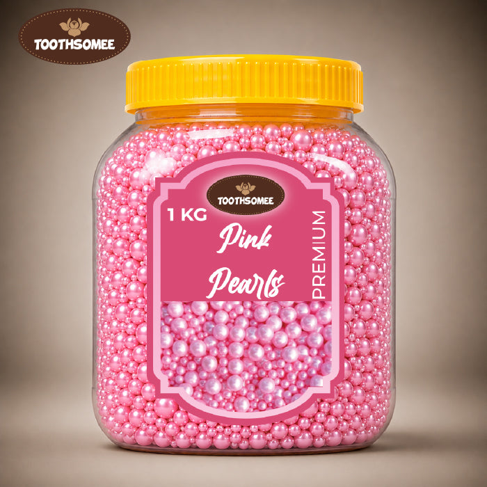 Toothsomee pink pearls 1kg jar for cake decoration and cupcake toppings
