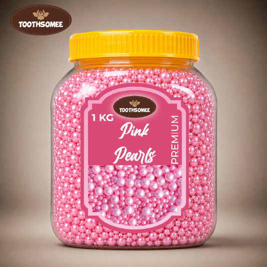 Toothsomee pink pearls 1kg jar for cake decoration and cupcake toppings