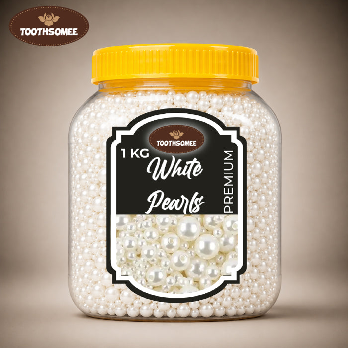 Toothsomee white pearls 1kg jar for cake decoration and cupcake toppings