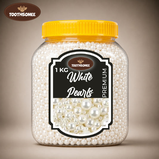 Toothsomee white pearls 1kg jar for cake decoration and cupcake toppings